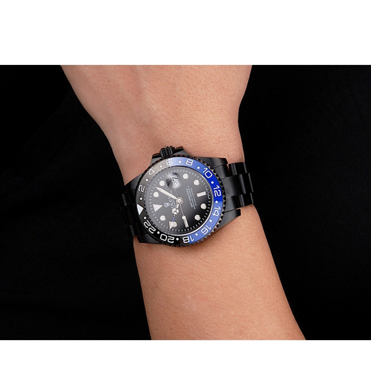 Aaa replica Case Bezel Dial Black And GMT Black Blue Swiss II Master Bracelet Black PVD Rolex And 0822